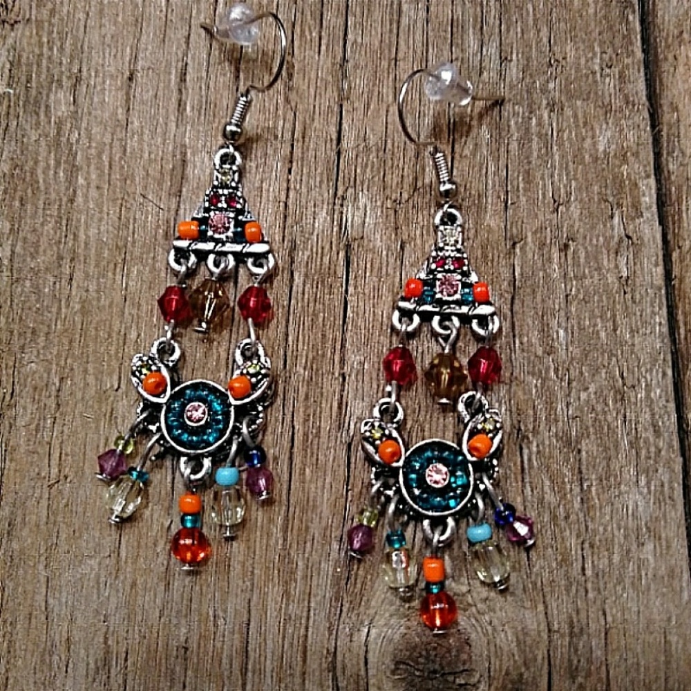Nickel free silver & multicolor beads boho dangles